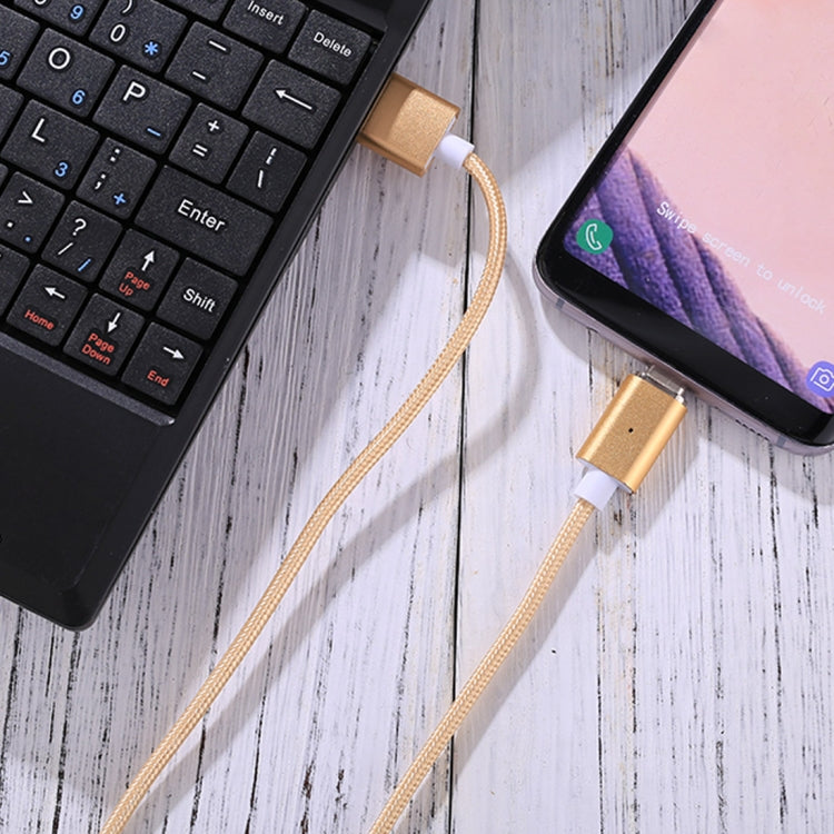 Câble de chargement de synchronisation de données magnétique 2A USB-C / Type-C vers USB de style tissé de 1 m avec indicateur LED pour Galaxy S8 &amp; S8+ / LG G6 / Huawei P10 &amp; P10 Plus / Xiaomi Mi6 &amp; Max 2 et autres téléphones intelligents (Or)