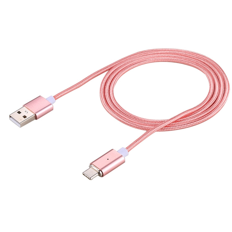 1m Woven Style Magnetic 2A USB-C / Type-C to USB Data Sync Charging Cable with LED Indicator For Galaxy S8 &amp; S8+ / LG G6 / Huawei P10 &amp; P10 Plus / Xiaomi Mi6 &amp; Max 2 and other Smart Phones (Rose Gold)