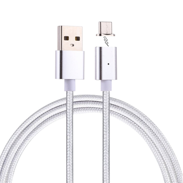 1m Woven Style Magnetic 2A USB-C / Type-C to USB Data Sync Charging Cable with LED Indicator For Galaxy S8 &amp; S8+ / LG G6 / Huawei P10 &amp; P10 Plus / Xiaomi Mi6 &amp; Max 2 and other Smart Phones (Silver)