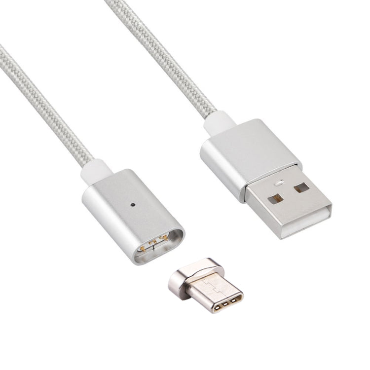 Cable de Carga de Sincronización de Datos de estilo tejido 2A Magnético USB-C / Type-C a USB estilo tejido de 1 m con indicador LED Para Galaxy S8 y S8 + / LG G6 / Huawei P10 y P10 Plus / Xiaomi Mi6 y Max 2 y otros Teléfonos Inteligentes (Plateado)