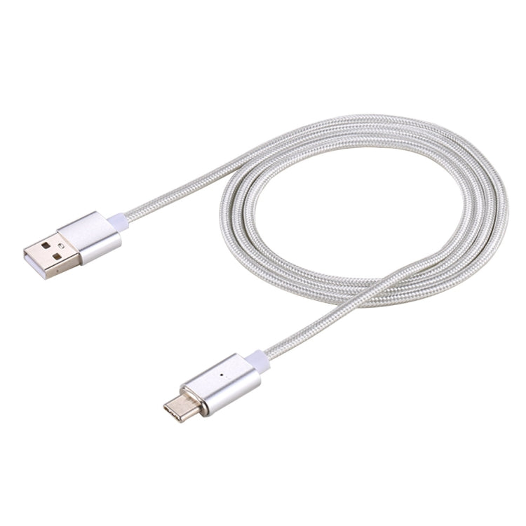 1m Woven Style Magnetic 2A USB-C / Type-C to USB Data Sync Charging Cable with LED Indicator For Galaxy S8 &amp; S8+ / LG G6 / Huawei P10 &amp; P10 Plus / Xiaomi Mi6 &amp; Max 2 and other Smart Phones (Silver)