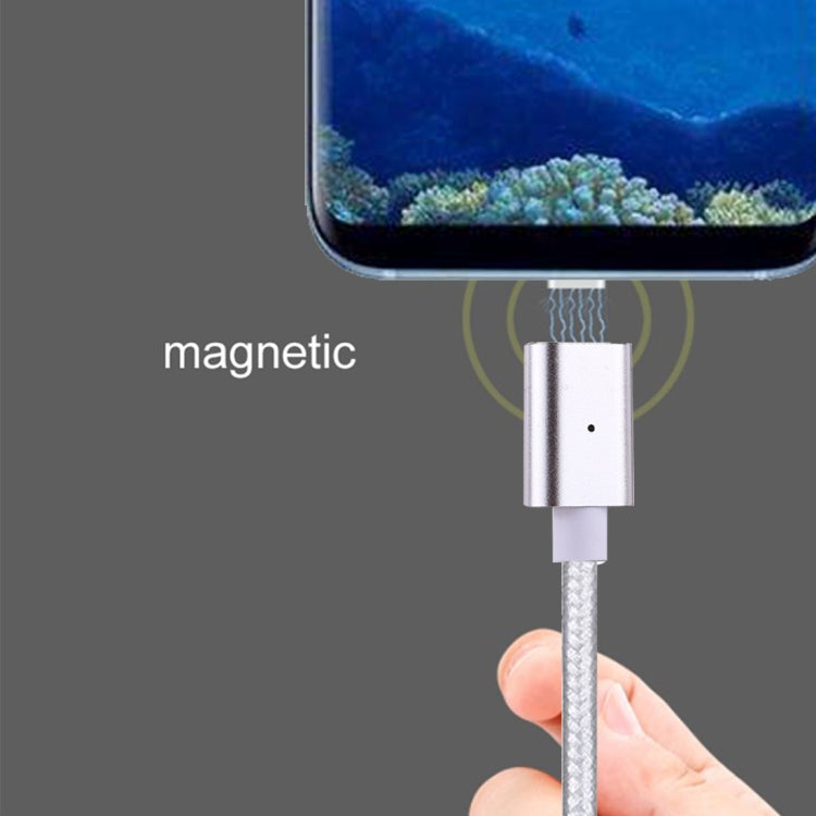 Câble de charge de synchronisation de données magnétique 2A USB-C / Type-C vers USB de style tissé de 1 m avec indicateur LED pour Galaxy S8 &amp; S8+ / LG G6 / Huawei P10 &amp; P10 Plus / Xiaomi Mi6 &amp; Max 2 et autres téléphones intelligents (Argent)