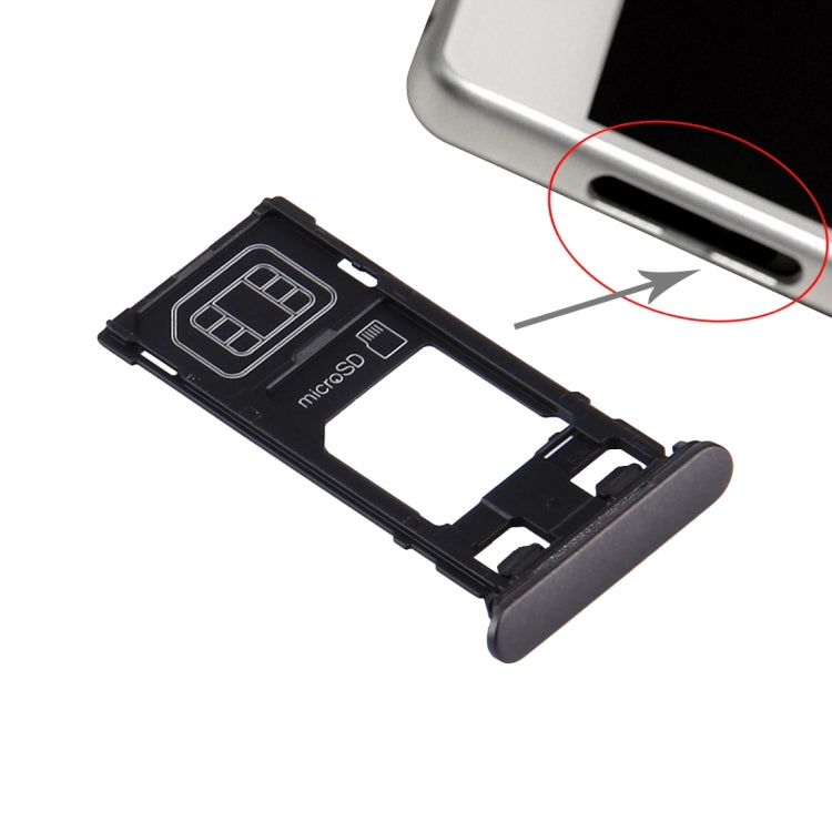 Plateau de carte SIM + plateau de carte Micro SD + bouchon anti-poussière pour port de carte pour Sony Xperia X (version SIM unique) (noir graphite)