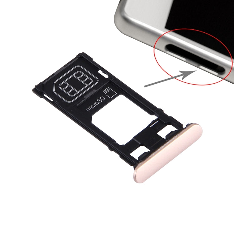 Plateau de carte SIM + plateau de carte Micro SD + bouchon anti-poussière pour port de fente de carte pour Sony Xperia X (version SIM unique) (or rose)