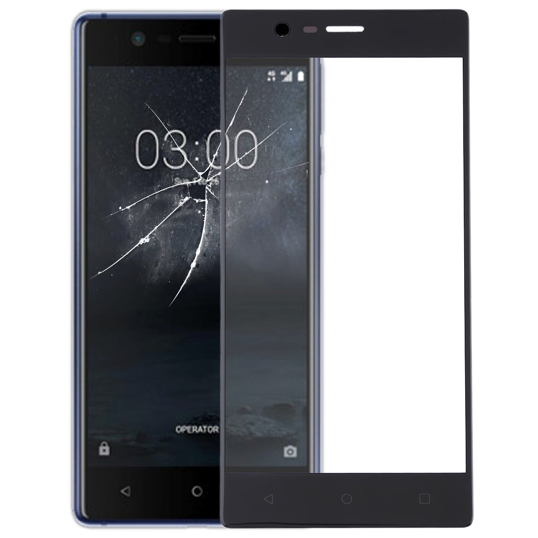 Outer Glass Front Screen Nokia 3 Black