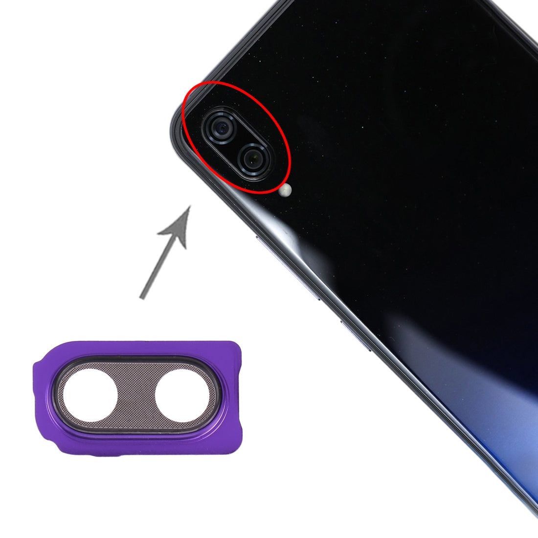Couvercle d'objectif de caméra arrière violet pour Vivo X23