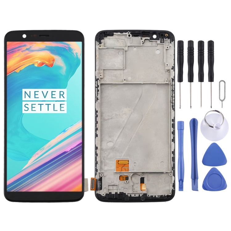 TFT Material LCD Screen and Digitizer Full Assembly with Frame for OnePlus 5T A5010 (Black)