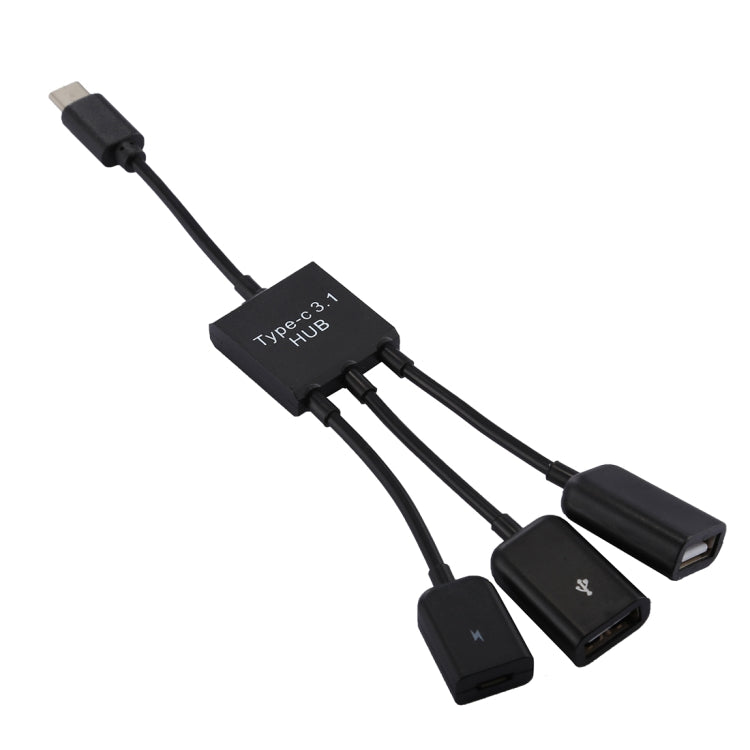 Portátil USB-C / Type-C Macho a Puertos USB Duales Hembra + Micro USB Hembra Mini Cable Adaptador divisor de concentrador