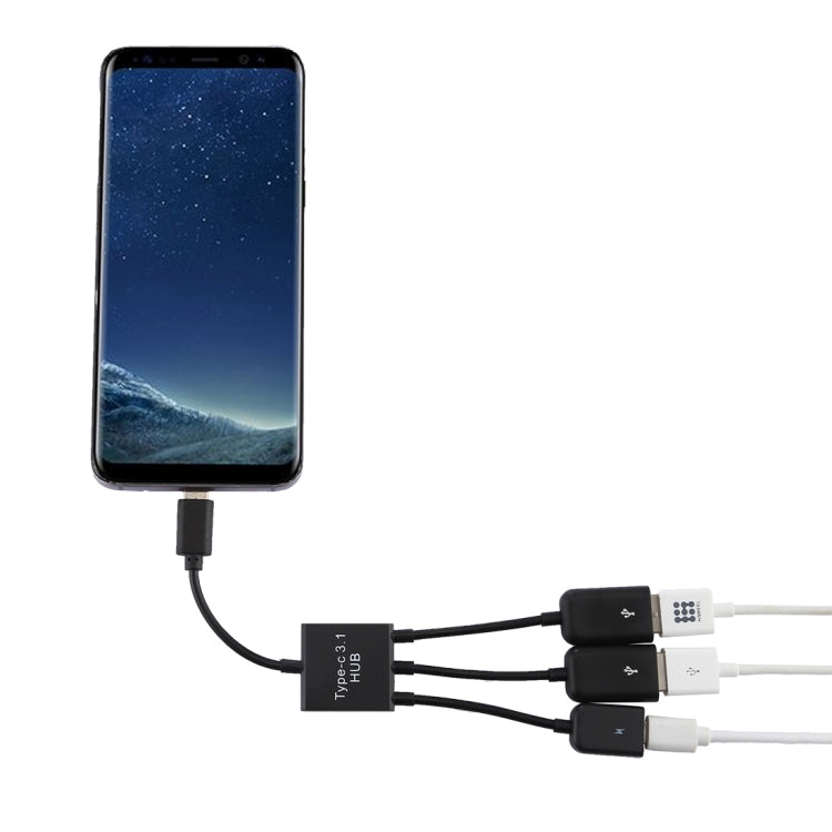 Portable USB-C / Type-C mâle vers deux ports USB femelles + câble adaptateur séparateur de concentrateur micro USB femelle