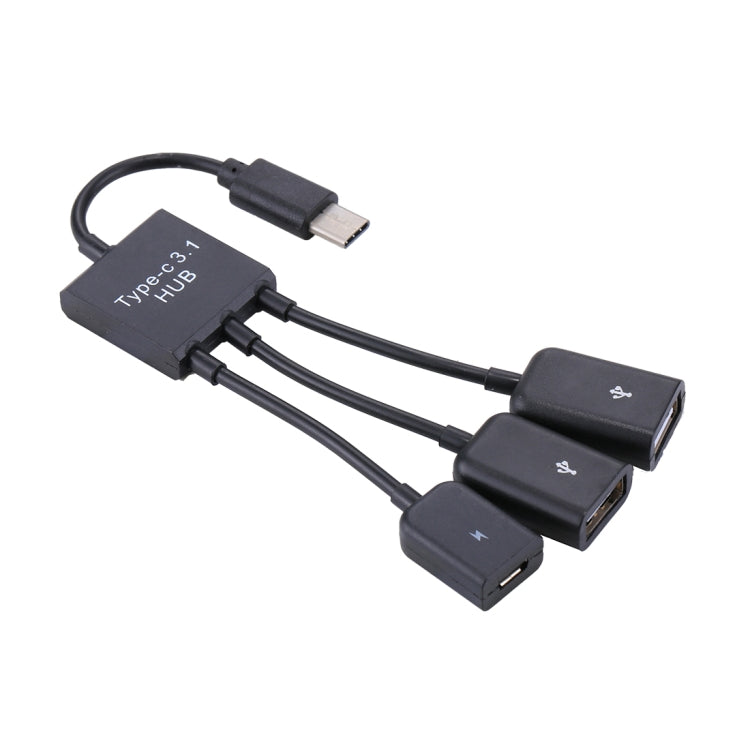 Portátil USB-C / Type-C Macho a Puertos USB Duales Hembra + Micro USB Hembra Mini Cable Adaptador divisor de concentrador