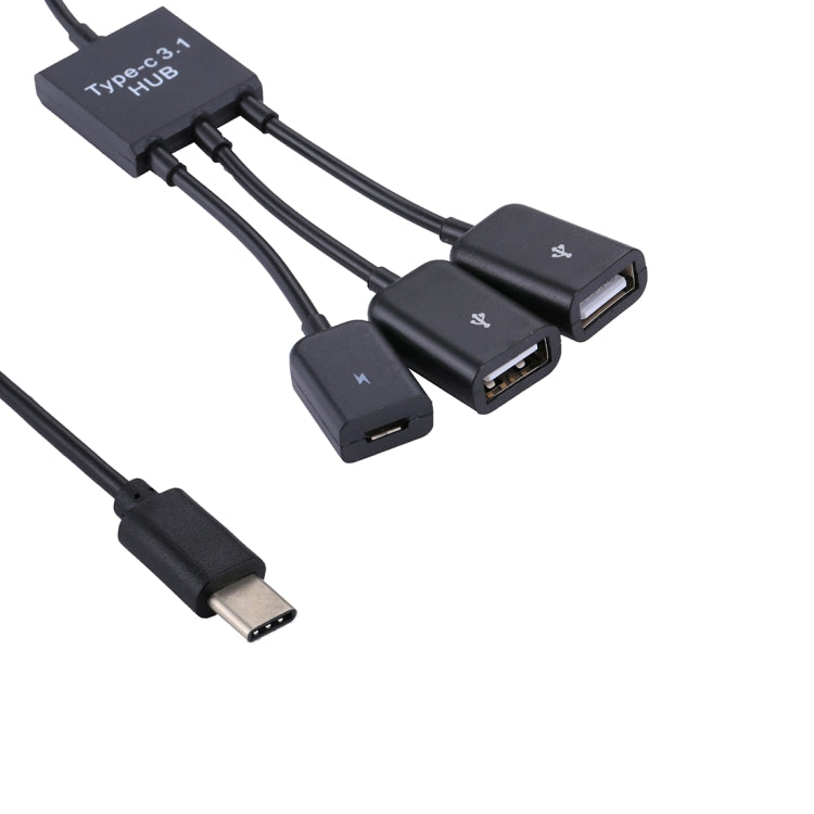 Portátil USB-C / Type-C Macho a Puertos USB Duales Hembra + Micro USB Hembra Mini Cable Adaptador divisor de concentrador