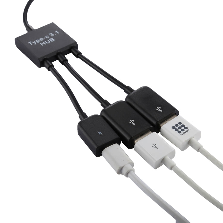 Portátil USB-C / Type-C Macho a Puertos USB Duales Hembra + Micro USB Hembra Mini Cable Adaptador divisor de concentrador