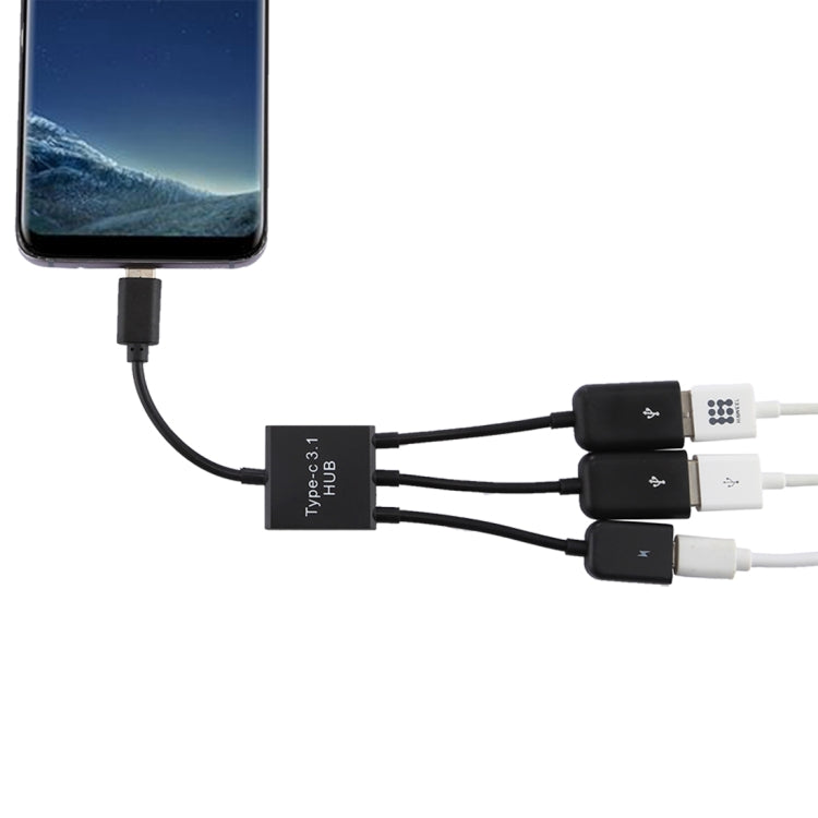 Portátil USB-C / Type-C Macho a Puertos USB Duales Hembra + Micro USB Hembra Mini Cable Adaptador divisor de concentrador