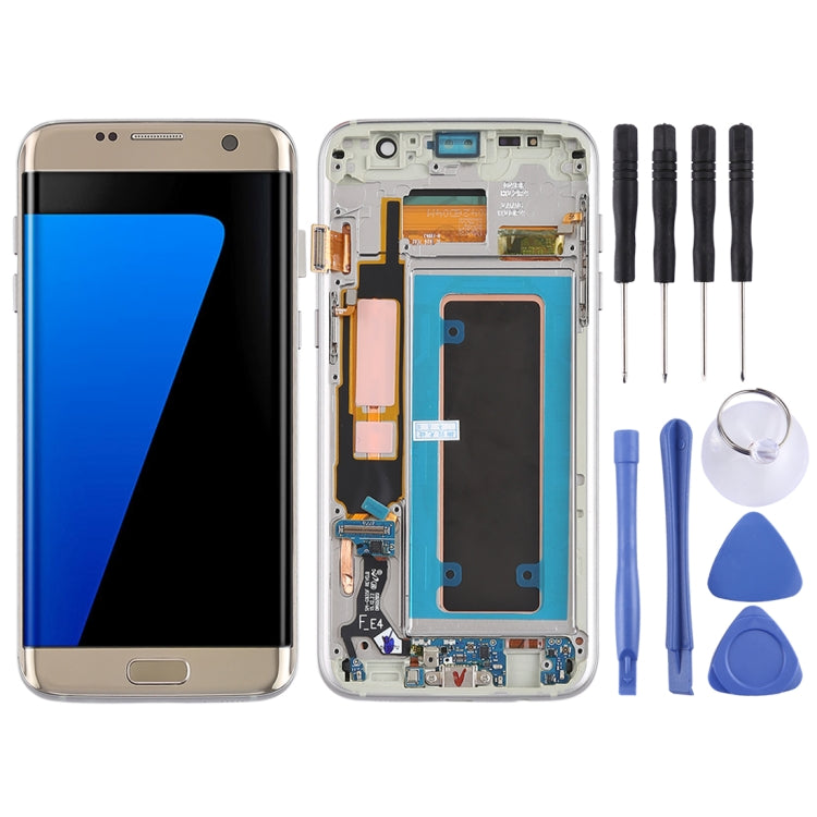 Écran LCD Super AMOLED d'origine et numériseur tactile (avec cadre / câble flexible du port de charge / câble flexible du bouton d'alimentation / câble flexible du bouton de volume) pour Samsung Galaxy S7 Edge / G935F / G935FD (Or)