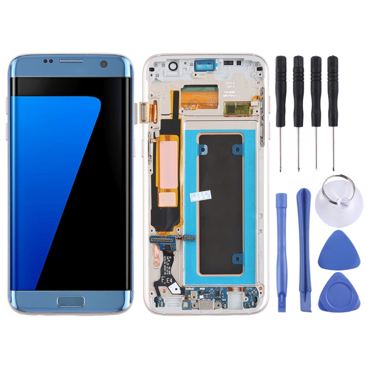 Écran LCD Super AMOLED d'origine et numériseur tactile (avec cadre / câble flexible du port de charge / câble flexible du bouton d'alimentation / câble flexible du bouton Lumen) pour Samsung Galaxy S7 Edge / G935F / G935FD (Bleu)