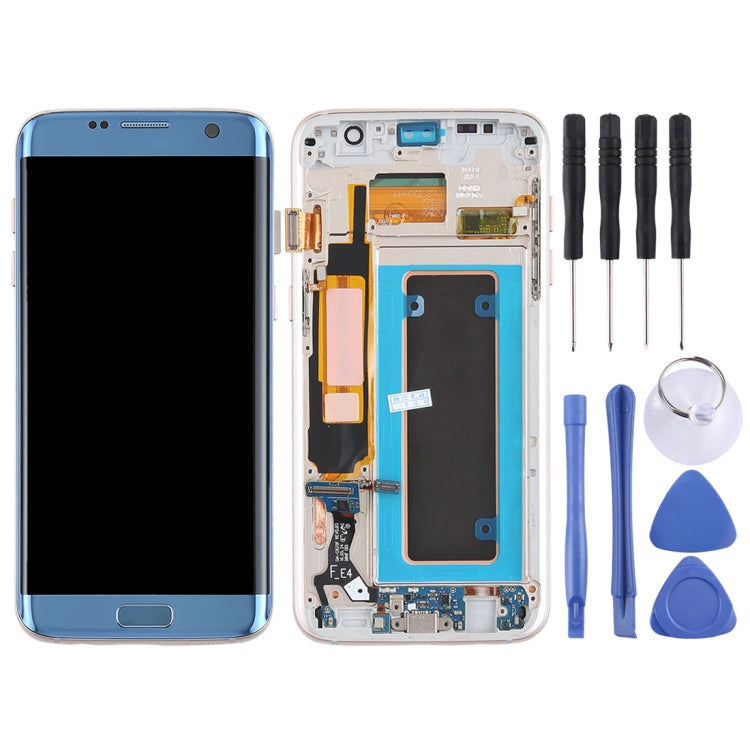 Pantalla LCD Super AMOLED Original y Táctil Digitalizador (con marco / Cable Flex del Puerto de Carga / Cable Flex del Botón de Encendido / Cable Flex del botó ... lumen) para Samsung Galaxy S7 Edge / G935F / G935FD (Azul)