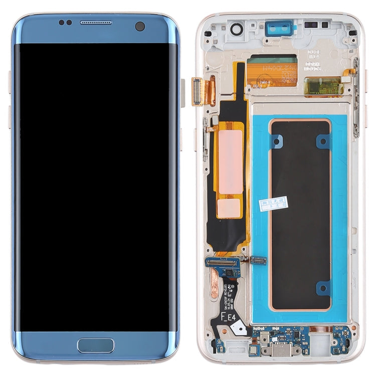 Pantalla LCD Super AMOLED Original y Táctil Digitalizador (con marco / Cable Flex del Puerto de Carga / Cable Flex del Botón de Encendido / Cable Flex del botó ... lumen) para Samsung Galaxy S7 Edge / G935F / G935FD (Azul)