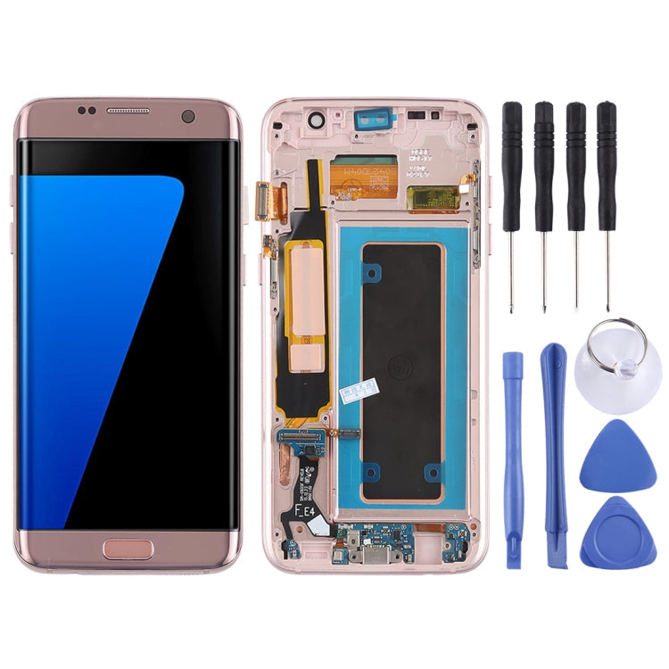 Pantalla LCD Super AMOLED Original y Táctil Digitalizador (con marco / Cable Flex del Puerto de Carga / Cable Flex del Botón de Encendido / Cable Flex del botó ... n) para Samsung Galaxy S7 Edge / G935F / G935FD (Oro Rosa)