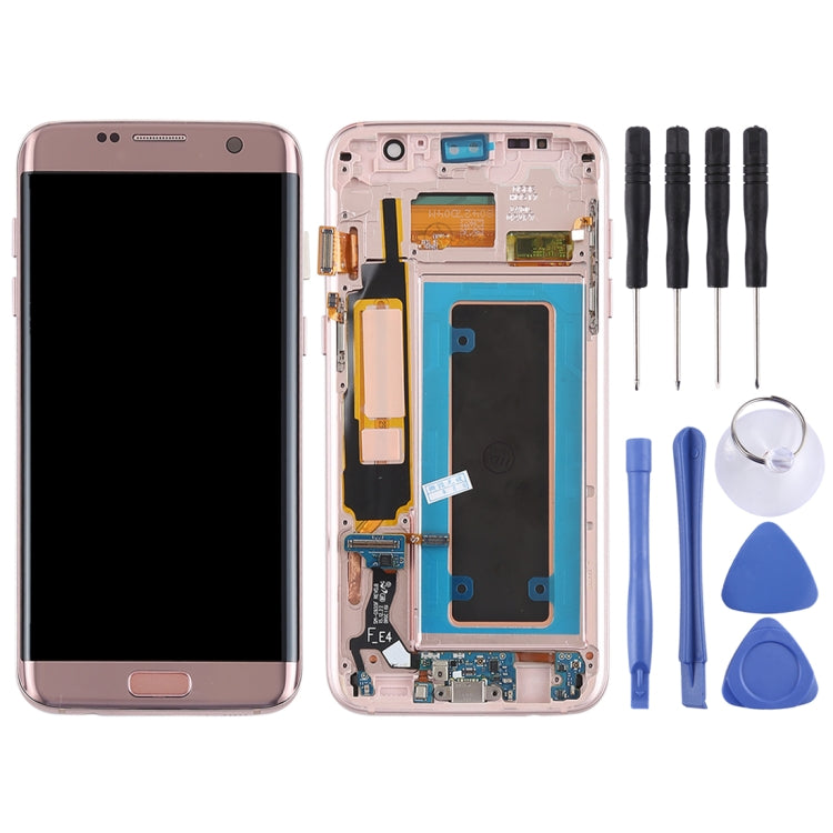 Pantalla LCD Super AMOLED Original y Táctil Digitalizador (con marco / Cable Flex del Puerto de Carga / Cable Flex del Botón de Encendido / Cable Flex del botó ... n) para Samsung Galaxy S7 Edge / G935F / G935FD (Oro Rosa)