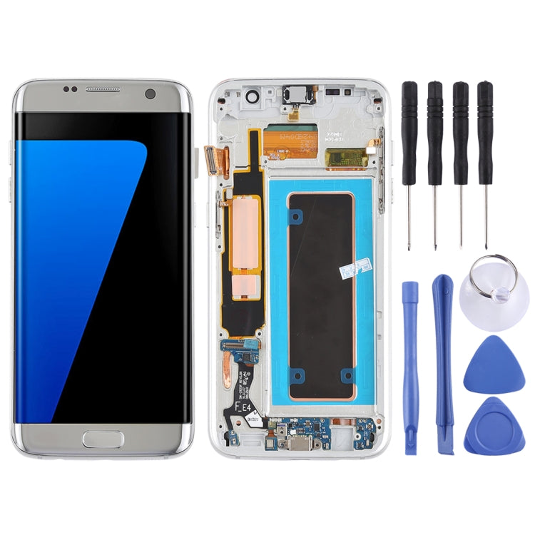 Écran LCD Super AMOLED d'origine et numériseur tactile (avec cadre / câble flexible du port de charge / câble flexible du bouton d'alimentation / câble flexible du bouton d'alimentation) pour Samsung Galaxy S7 Edge / G935F / G935FD (Argent)