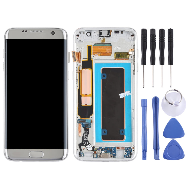 Écran LCD Super AMOLED d'origine et numériseur tactile (avec cadre / câble flexible du port de charge / câble flexible du bouton d'alimentation / câble flexible du bouton d'alimentation) pour Samsung Galaxy S7 Edge / G935F / G935FD (Argent)