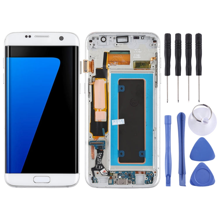 Écran LCD Super AMOLED d'origine et numériseur tactile (avec cadre / câble flexible du port de charge / câble flexible du bouton d'alimentation / câble flexible du bouton d'alimentation) pour Samsung Galaxy S7 Edge / G935F / G935FD (Blanc)