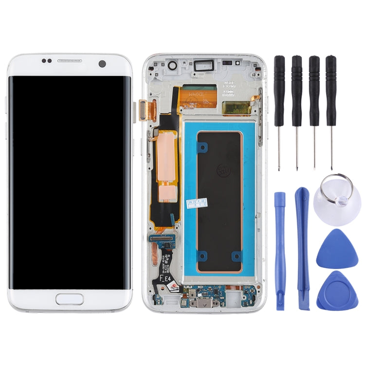 Écran LCD Super AMOLED d'origine et numériseur tactile (avec cadre / câble flexible du port de charge / câble flexible du bouton d'alimentation / câble flexible du bouton d'alimentation) pour Samsung Galaxy S7 Edge / G935F / G935FD (Blanc)