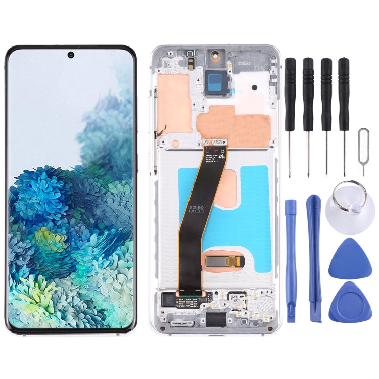 Original Dynamic AMOLED Material LCD Screen and Digitizer Full Assembly with Frame for Samsung Galaxy S20 SM-G980(Silver)