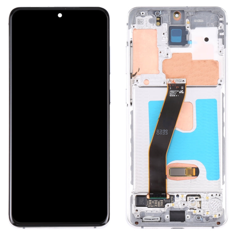 Original Dynamic AMOLED Material LCD Screen and Digitizer Full Assembly with Frame for Samsung Galaxy S20 SM-G980(Silver)