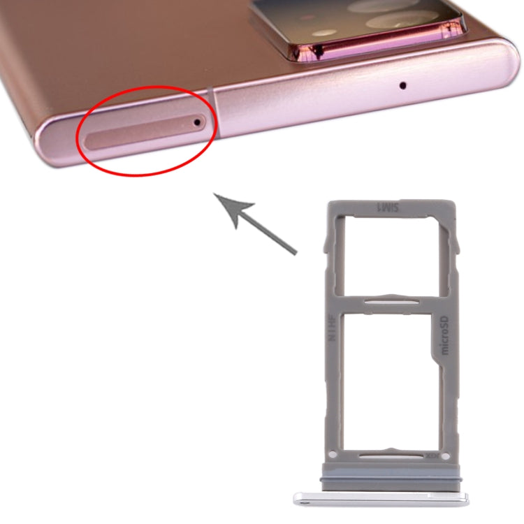 SIM Card Tray + Micro SD Card Tray for Samsung Galaxy Note 20 Ultra (Silver)