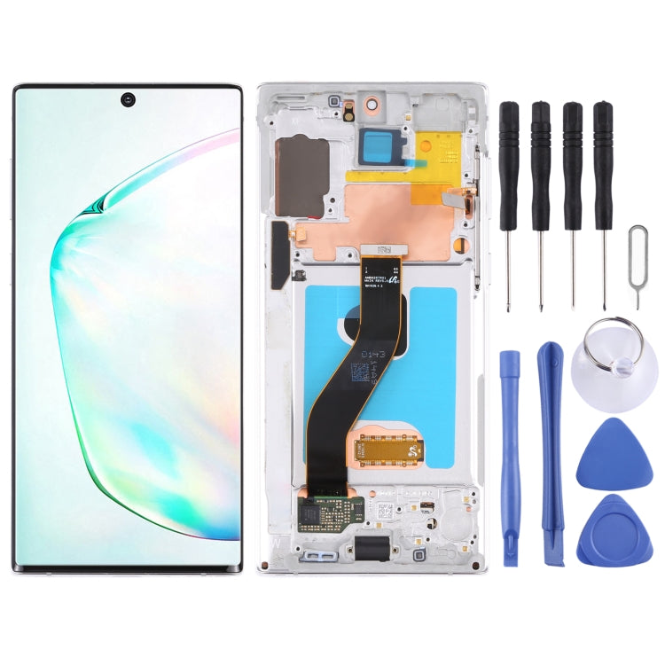 Original LCD Screen and Touch Digitizer with Frame for Samsung Galaxy Note 10 / Note 10 5G SM-N971 / N970 (Silver)