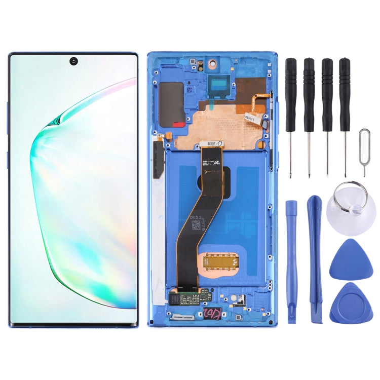 Original LCD Screen and Touch Digitizer with frame for Samsung Galaxy Note 10+ / Note 10+ 5G SM-N976 / N975 (Dark Blue)