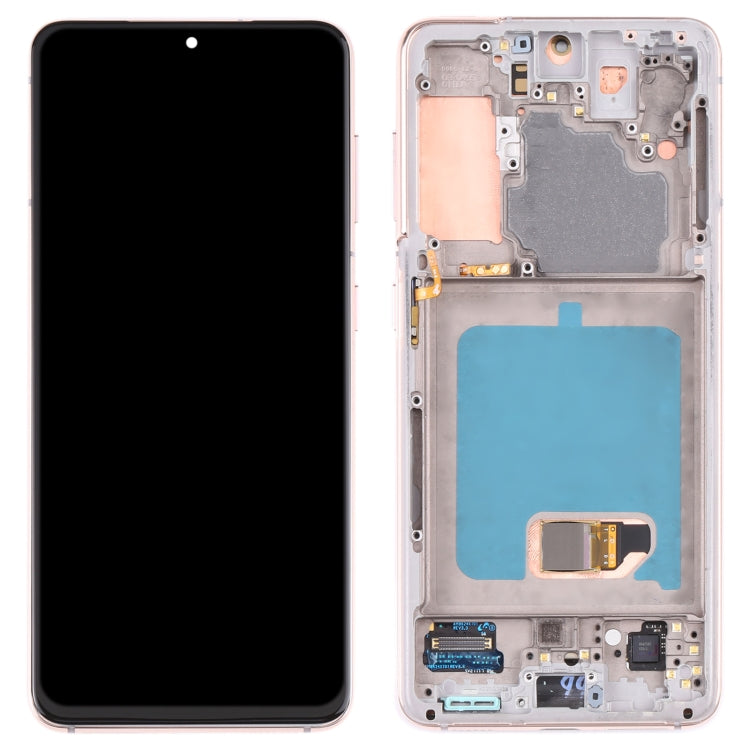 Original LCD Screen and Touch Digitizer with Frame for Samsung Galaxy S21 / S21 5G SM-G990 SM-G991 (Gold)