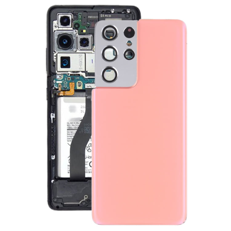 Coque arrière de batterie avec cache d'objectif d'appareil photo pour Samsung Galaxy S21 Ultra 5G (Rose)