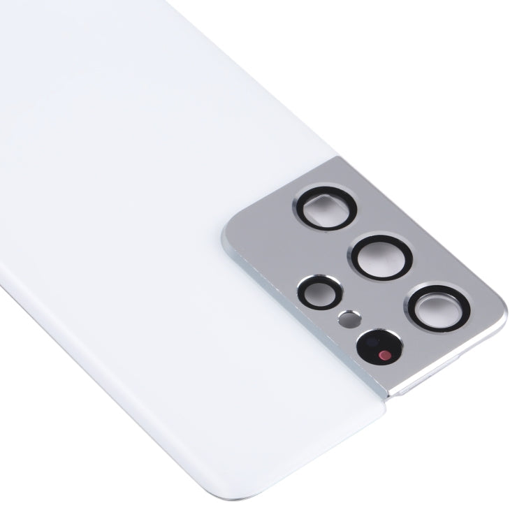 Coque arrière de batterie avec cache d'objectif d'appareil photo pour Samsung Galaxy S21 Ultra 5G (Blanc)