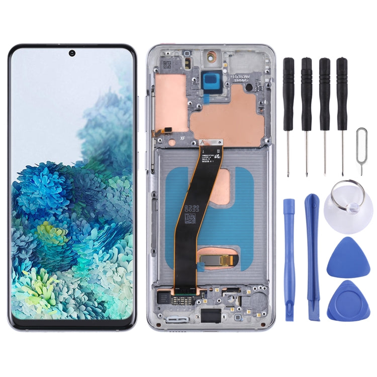 Ecran LCD d'origine et vitre tactile avec cadre pour Samsung Galaxy S20 5G SM-G981B (Argent)