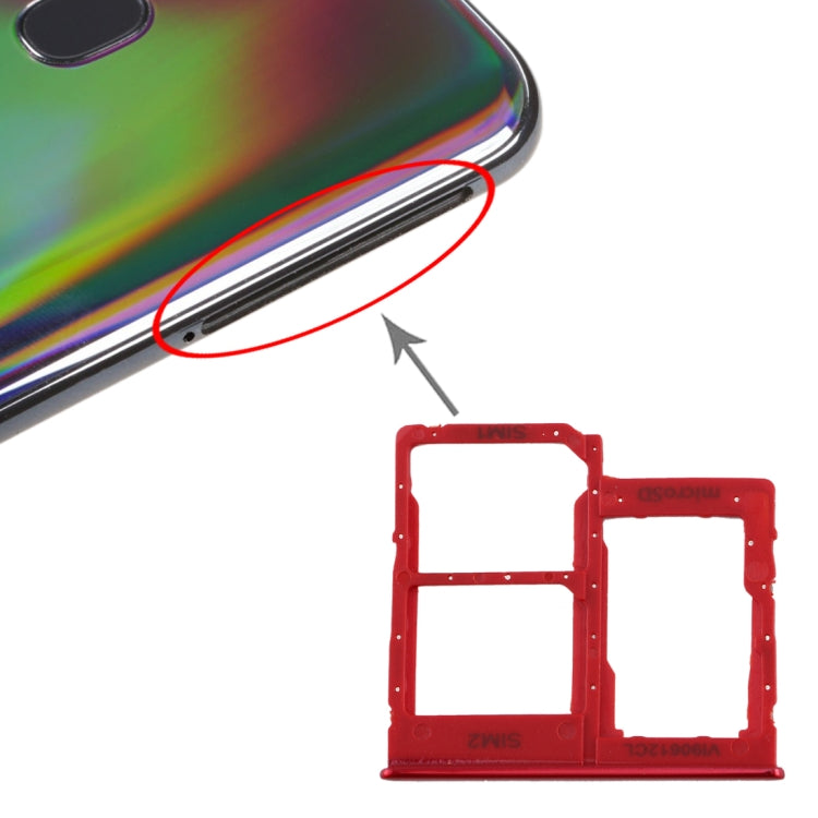 SIM Card Tray + Micro SD Card Tray for Samsung Galaxy A40 (Red)