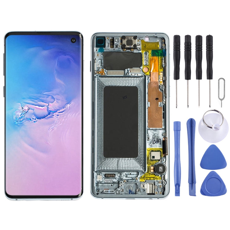 Ecran LCD et Numériseur avec Cadre pour Samsung Galaxy S10 (Bleu)