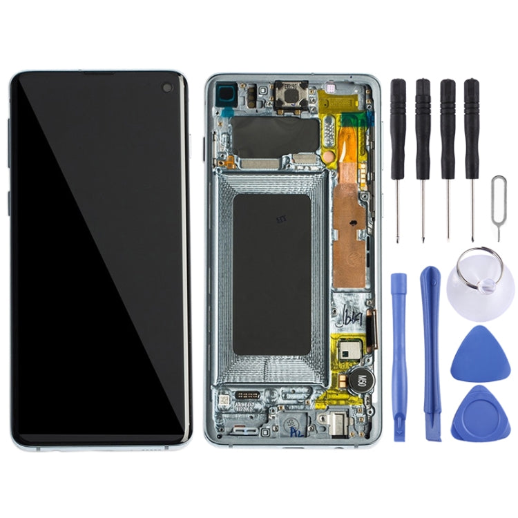 Ecran LCD et Numériseur avec Cadre pour Samsung Galaxy S10 (Bleu)