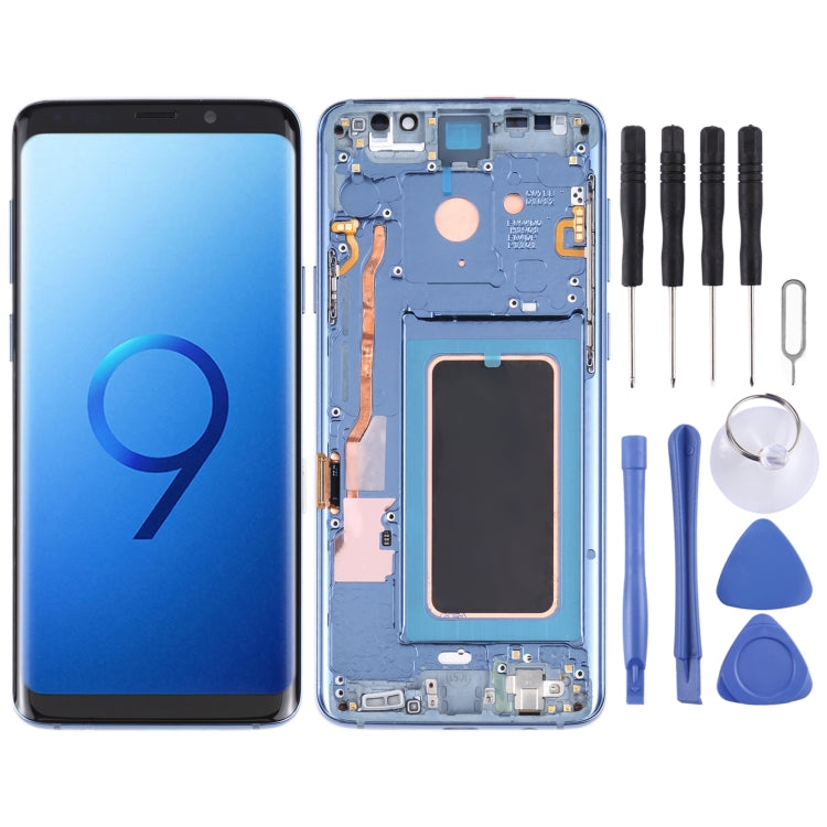 Écran Super AMOLED et numériseur tactile avec cadre pour Samsung Galaxy S9+ / G965F / G965F / DS / G965U / G965W / G9650 (Bleu)