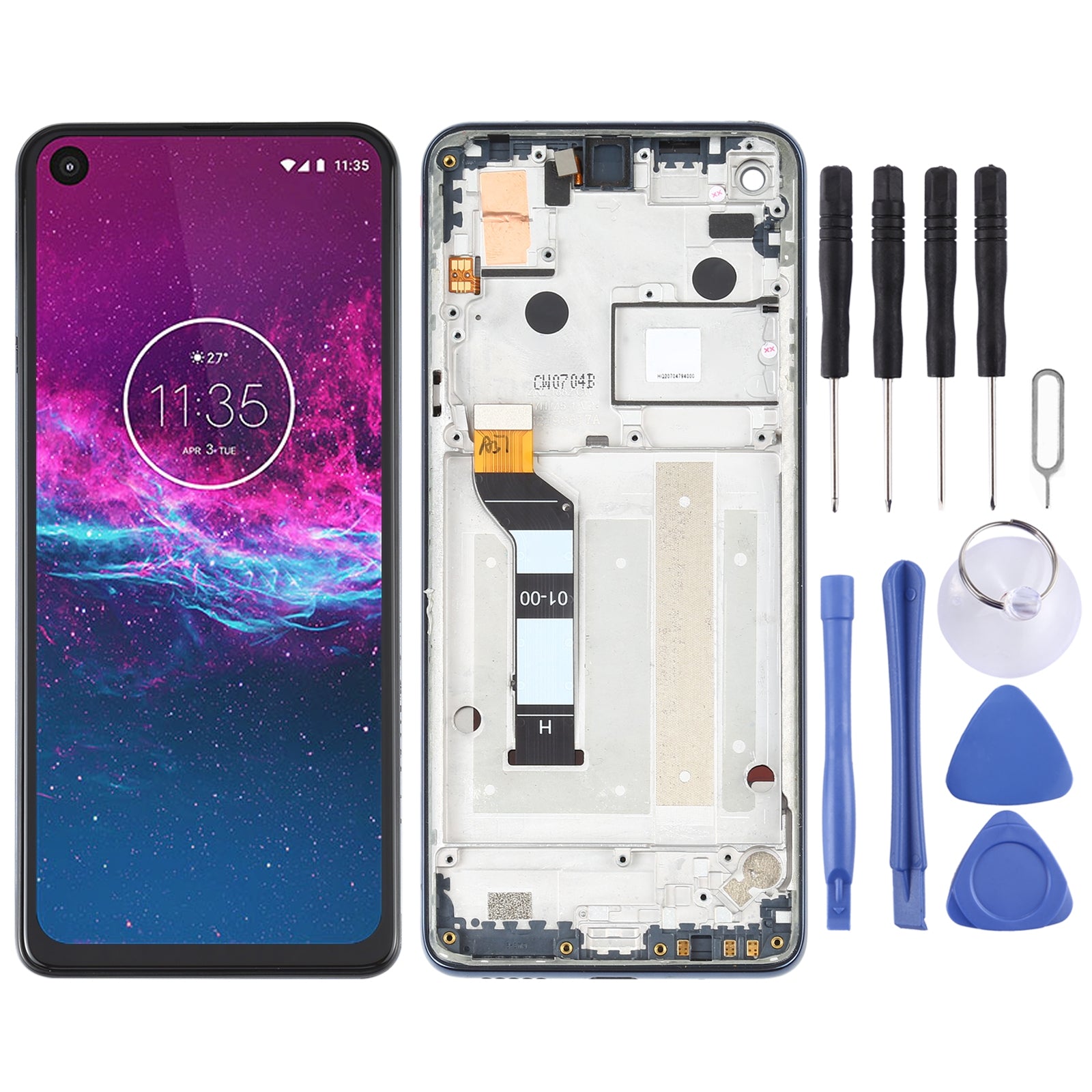 Ecran LCD + Tactile + Châssis Motorola One Action XT2013-1 XT2013-2 Bleu