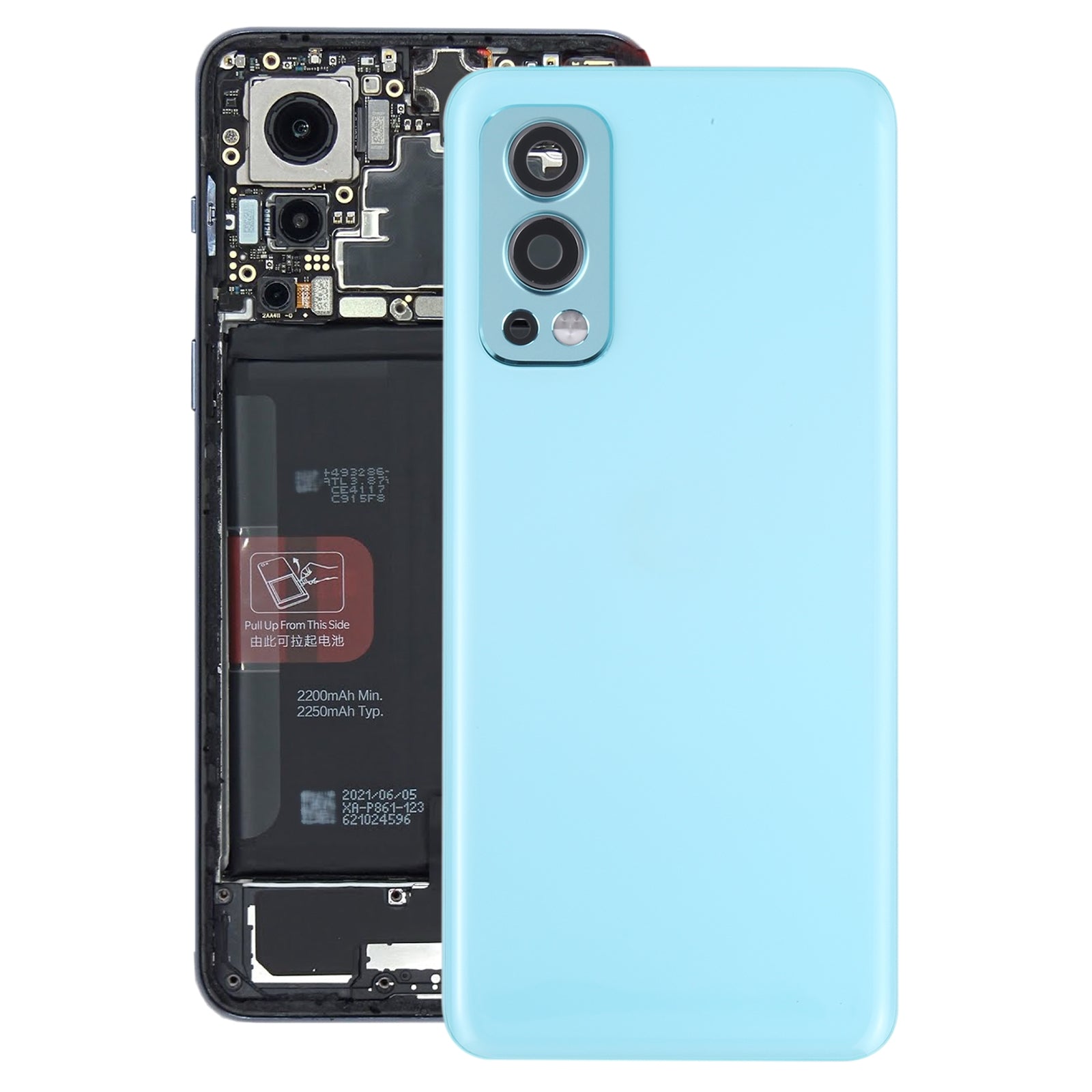 Cache Batterie Cache Arrière + Objectif Caméra Arrière OnePlus Nord 2 Bleu