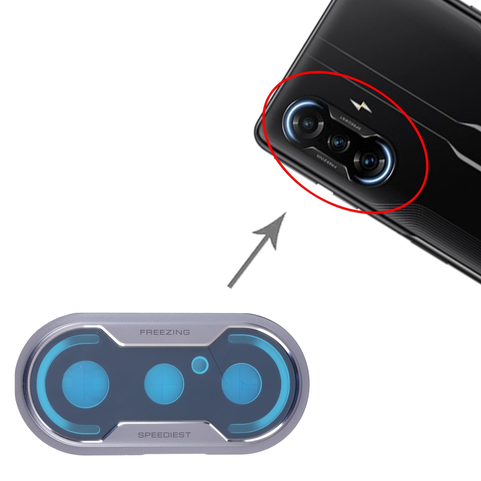 Couvercle d'objectif de caméra arrière Xiaomi Redmi K40 Gaming M2012K10C M2104K10AC Argent