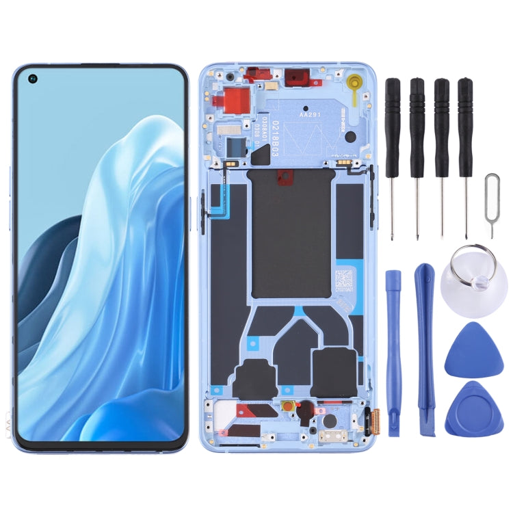 Original LCD Screen and Full Assembly with Frame for Oppo Reno 7 5G China PFJM10 (Blue)