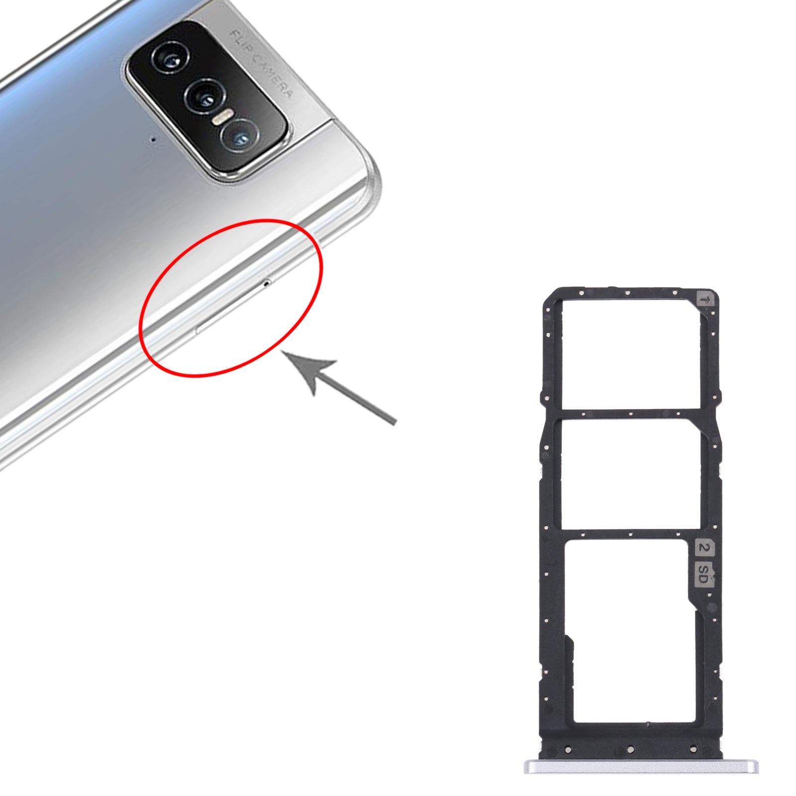 Bandeja Porta SIM / Micro SD Asus Zenfone 7 ZS670KS Plata