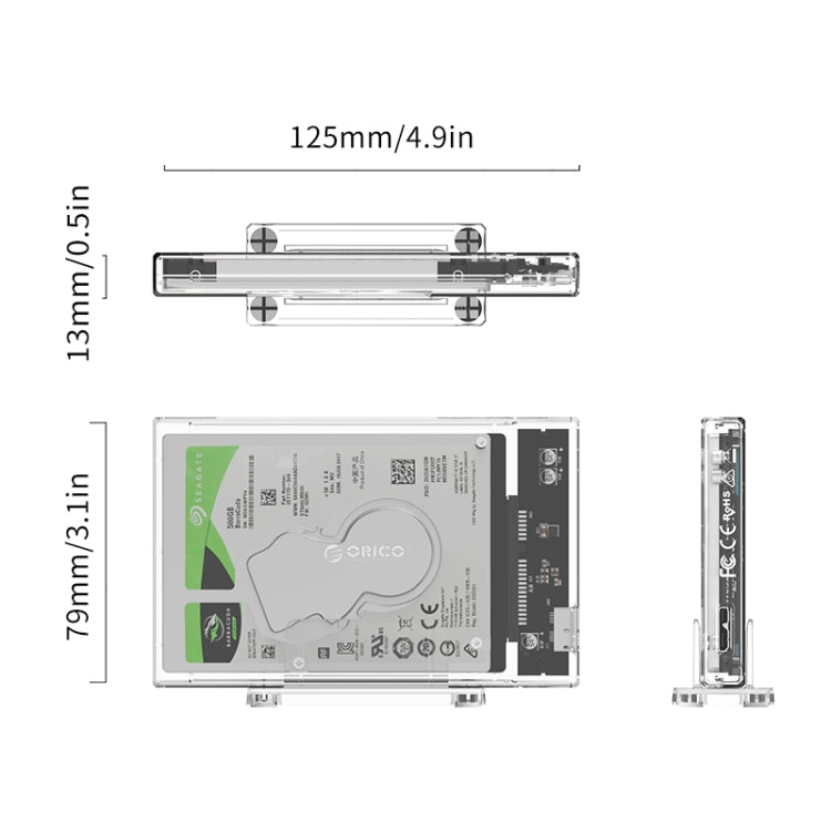 ORICO 2159U3 Caja de Disco Duro transparente USB3.0 de 2.5 pulgadas con Soporte