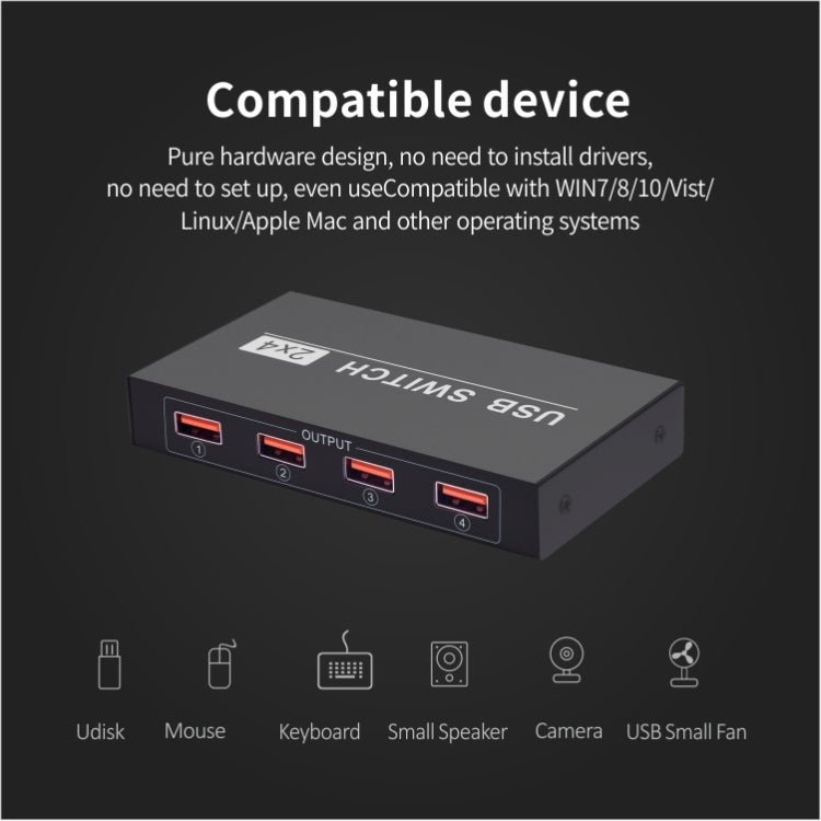 Conmutador USB 2x4 PC de 2 Puertos que comparten 4 dispositivos Para impresora Teclado mouse monitor