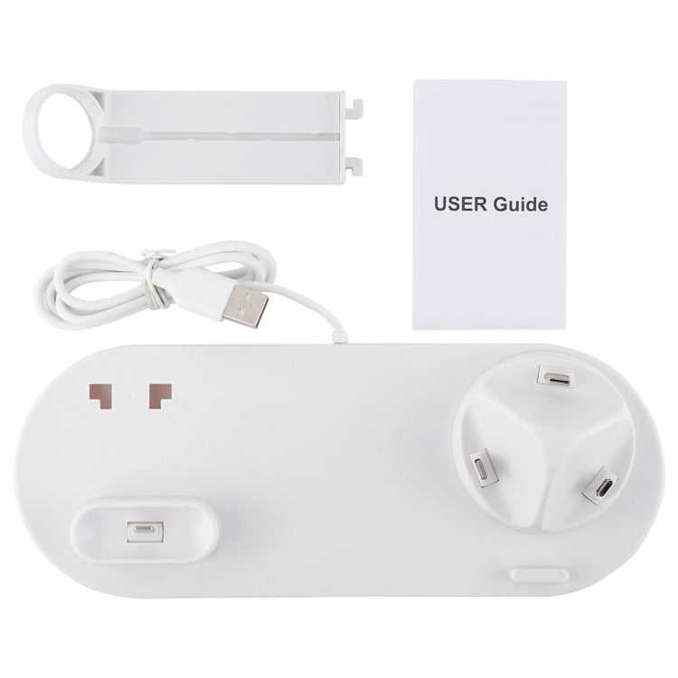 HQ-UD15 5 en 1 Micro USB + USB-C / Tipo-C + 8 Pin Interfaz Base de Carga con 8 pin Interfaz de Carga de Auriculares y soporte de reloj (Blanco)