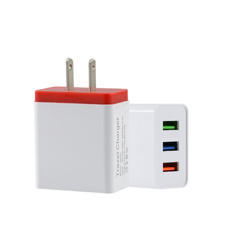 2A 3USB Mobile Phone Travel Charger US PLug (Red)