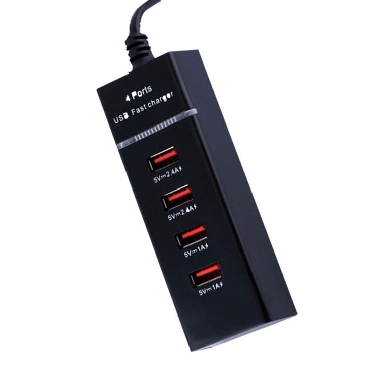 Adaptador de Cargador de 5V 4.1A 4 Puertos USB con Cable de Enchufe longitud del Cable: 1.5 m Enchufe de US (Negro)